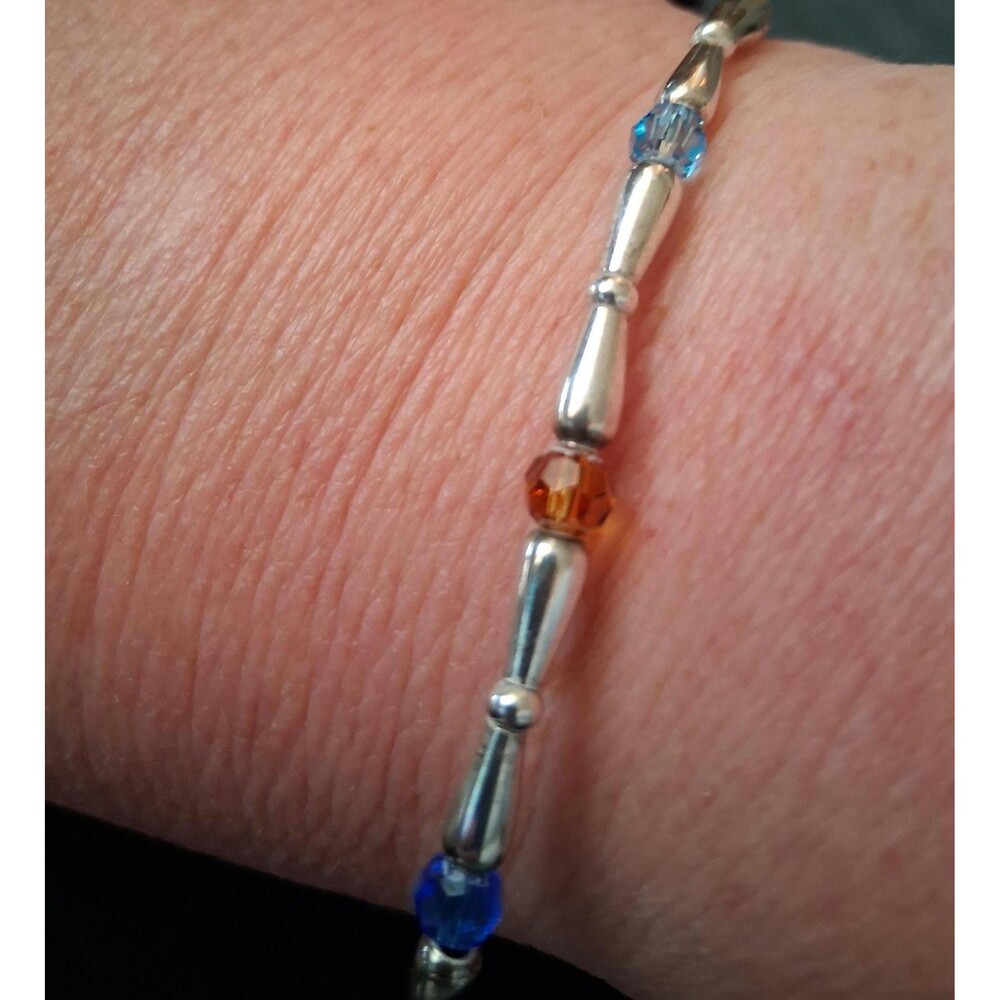Sterling silver bead bracelet with faceted crystal accent beads 7.5"